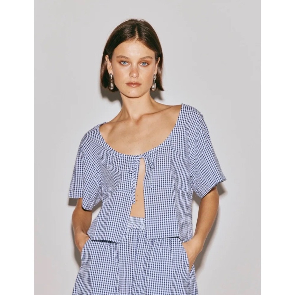 VRG GRL The Sea & I Smock Top Navy White Gingham Size Small
